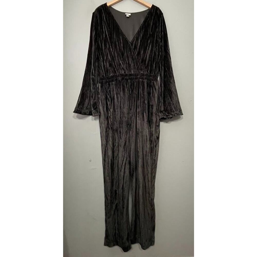 Crushed Velvet Jumpsuit Size Large Black Elvira Gothic Witchy Whimsigoth Party